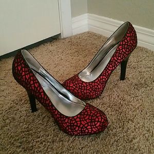 New bamboo red and black satin heels